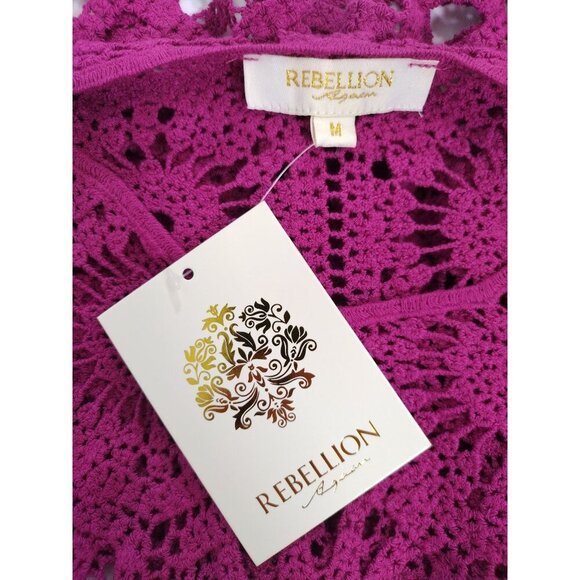 Rebellion Azaria Womens Purple Crochet Lace Top M Short Sleeve Boho Chic Design. - Picture 3 of 8